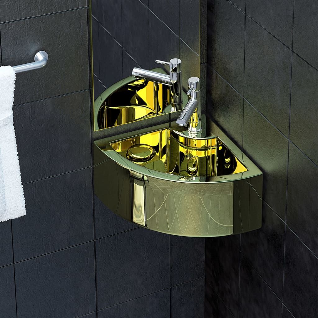 Wash Basin with Overflow 45x32x12.5 cm Ceramic Gold Wash Basin with Overflow 45x32x12.5 cm Ceramic Gold