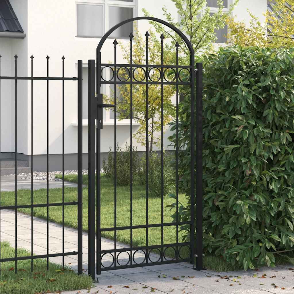 Fence Gate with Arched Top and 2 Posts 105x204 cm Black Fence Gate with Arched Top and 2 Posts 105x204 cm Black