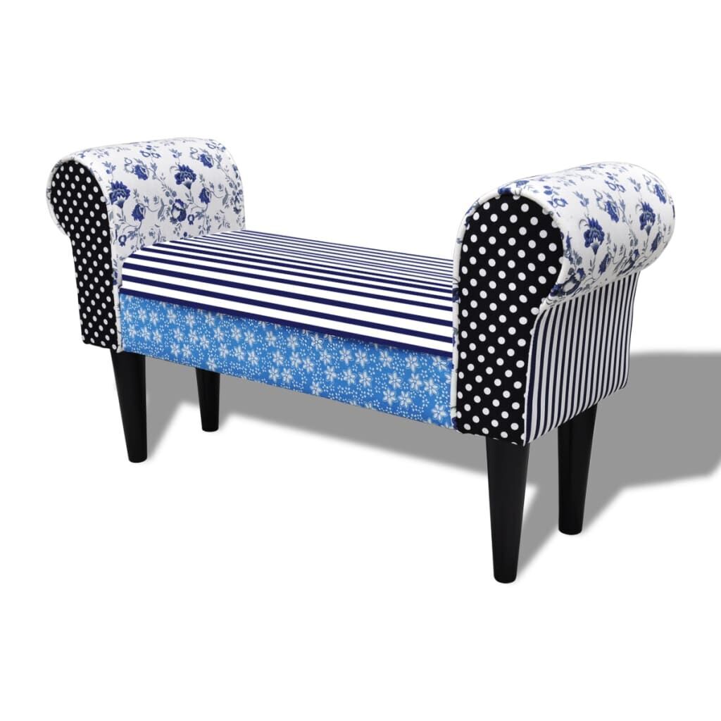 Patchwork Bench Country Living Style Blue & White Patchwork Bench Country Living Style Blue & White
