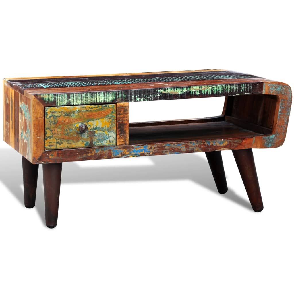 Coffee Table with Curved Edge 1 Drawer Reclaimed Wood Coffee Table with Curved Edge 1 Drawer Reclaimed Wood