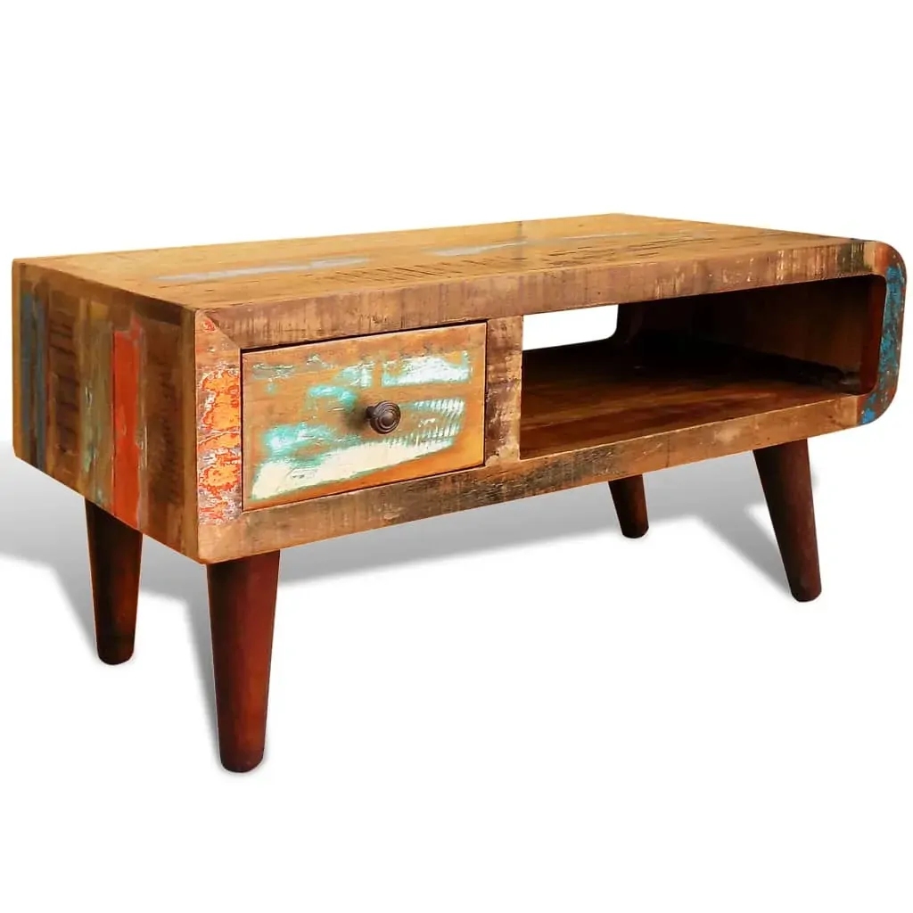 Coffee Table with Curved Edge 1 Drawer Reclaimed Wood Coffee Table with Curved Edge 1 Drawer Reclaimed Wood