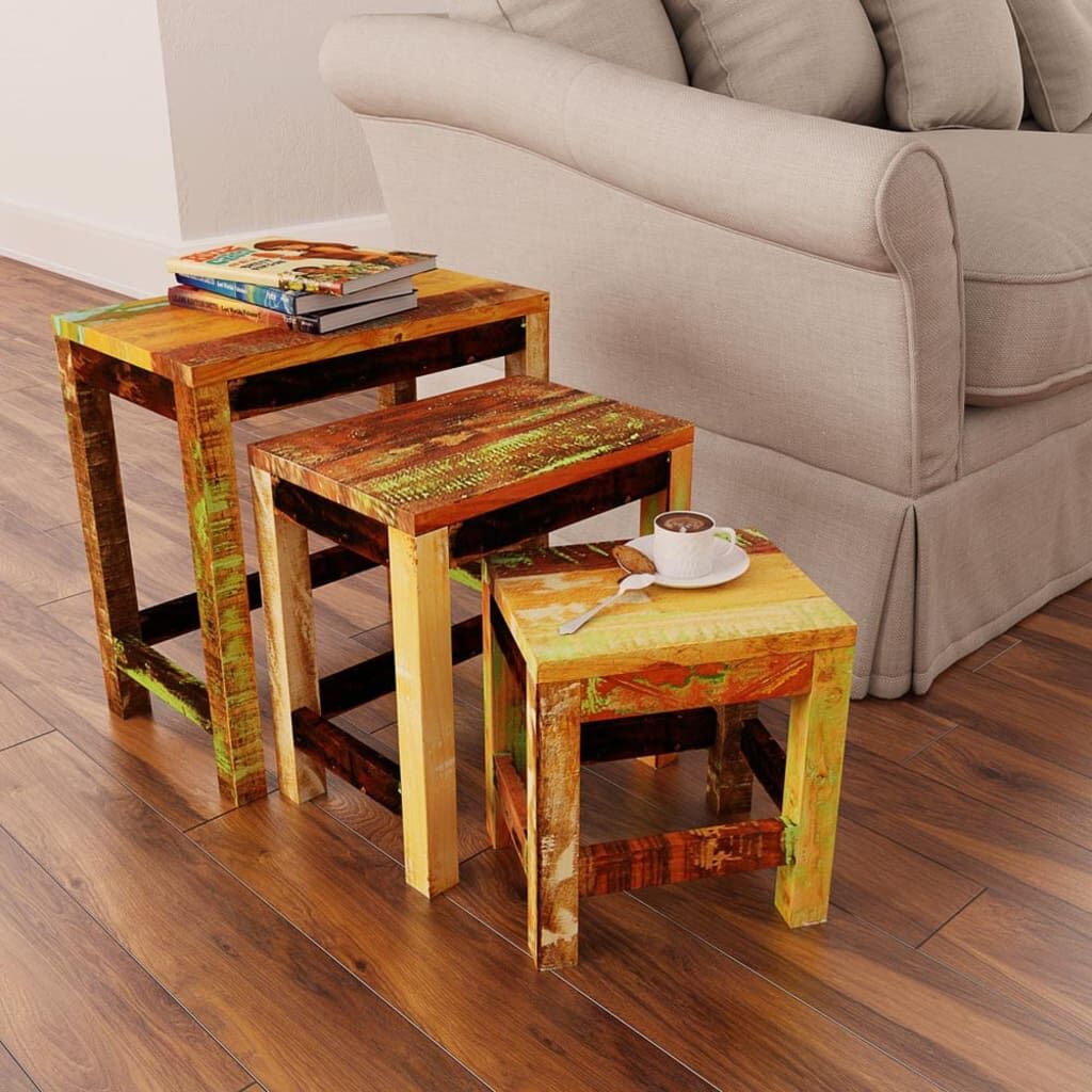Nesting Table Set 3 Pieces Vintage Reclaimed Wood Nesting Table Set 3 Pieces Vintage Reclaimed Wood