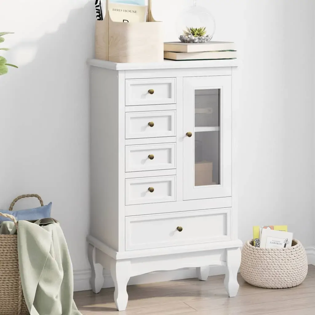 Cabinet with 5 Drawers 2 Shelves White Cabinet with 5 Drawers 2 Shelves White