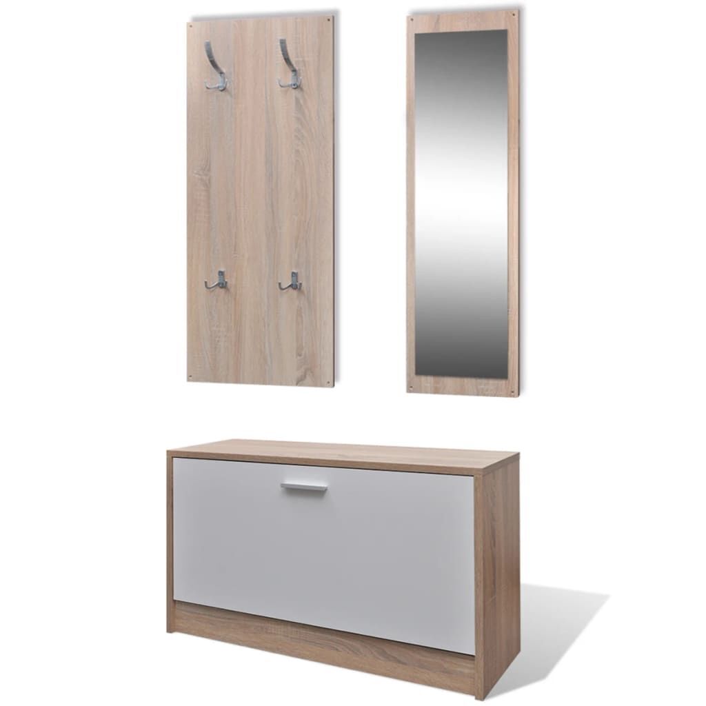 Oak and White 3-in-1 Wooden Shoe Cabinet Set Oak and White 3-in-1 Wooden Shoe Cabinet Set