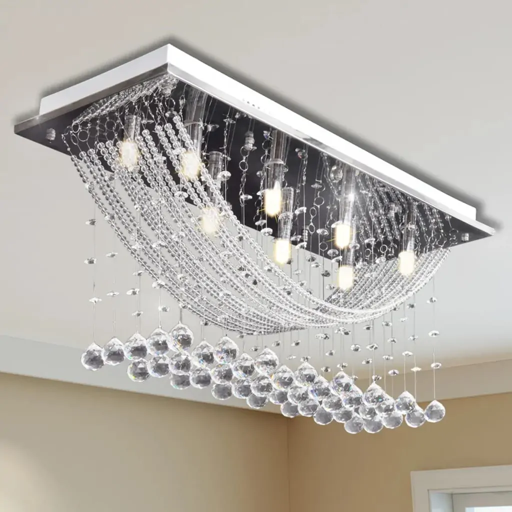 Ceiling Lamp with Glittering Glass Crystal Beads 8 x G9 29 cm Ceiling Lamp with Glittering Glass Crystal Beads 8 x G9 29 cm