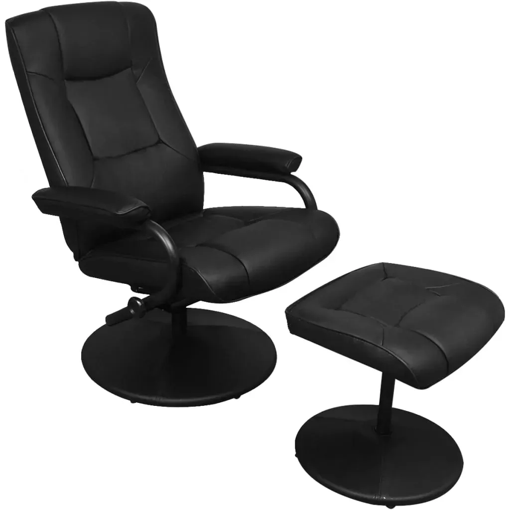 TV Armchair with Footstool Black Faux Leather TV Armchair with Footstool Black Faux Leather