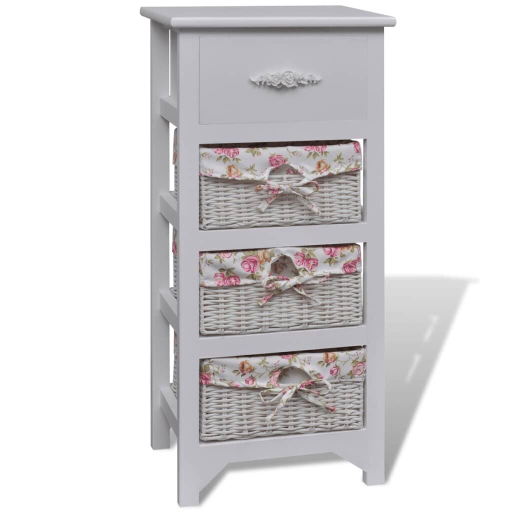 Cabinet with 1 Drawer and 3 Baskets White Wood Cabinet with 1 Drawer and 3 Baskets White Wood