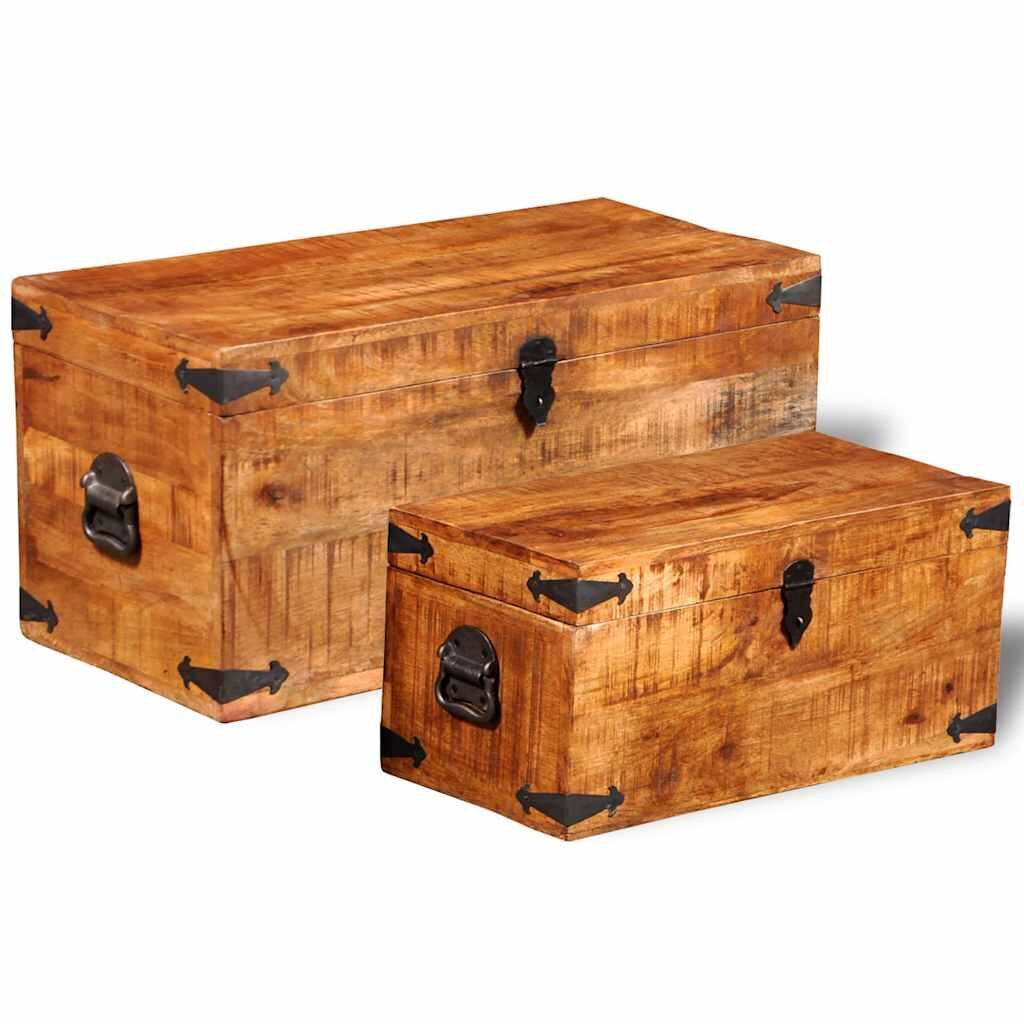 Storage Chest Set 2 Pieces Rough Mango Wood Storage Chest Set 2 Pieces Rough Mango Wood