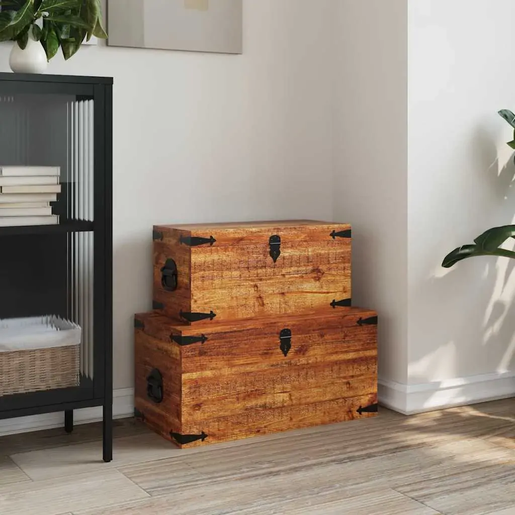 Storage Chest Set 2 Pieces Rough Mango Wood Storage Chest Set 2 Pieces Rough Mango Wood