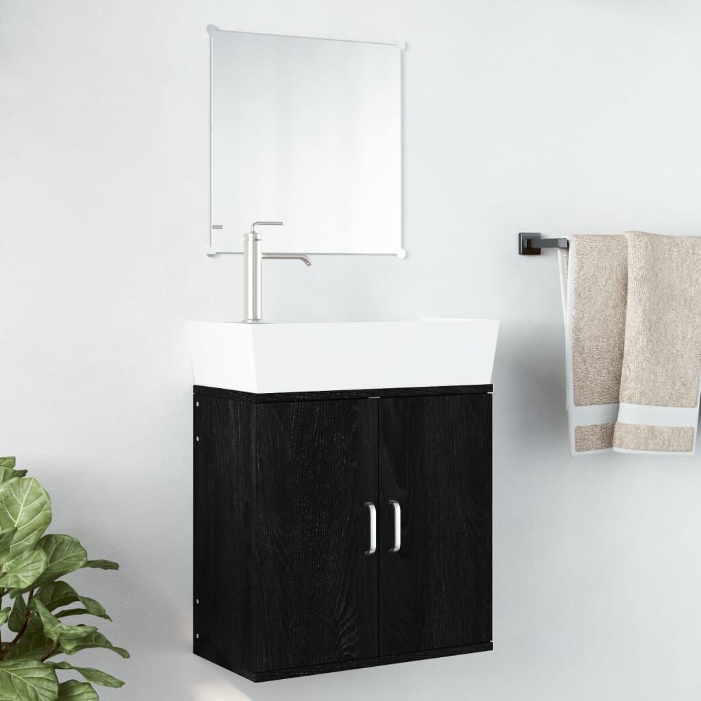 2 Piece Bathroom Furniture Set Black Engineered Wood 2 Piece Bathroom Furniture Set Black Engineered Wood