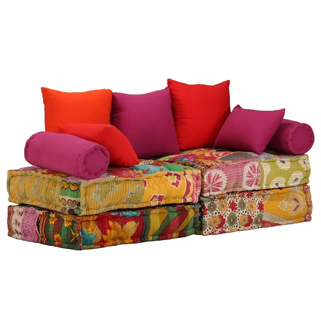 2-Seater Modular Pouffe Patchwork Fabric 2-Seater Modular Pouffe Patchwork Fabric