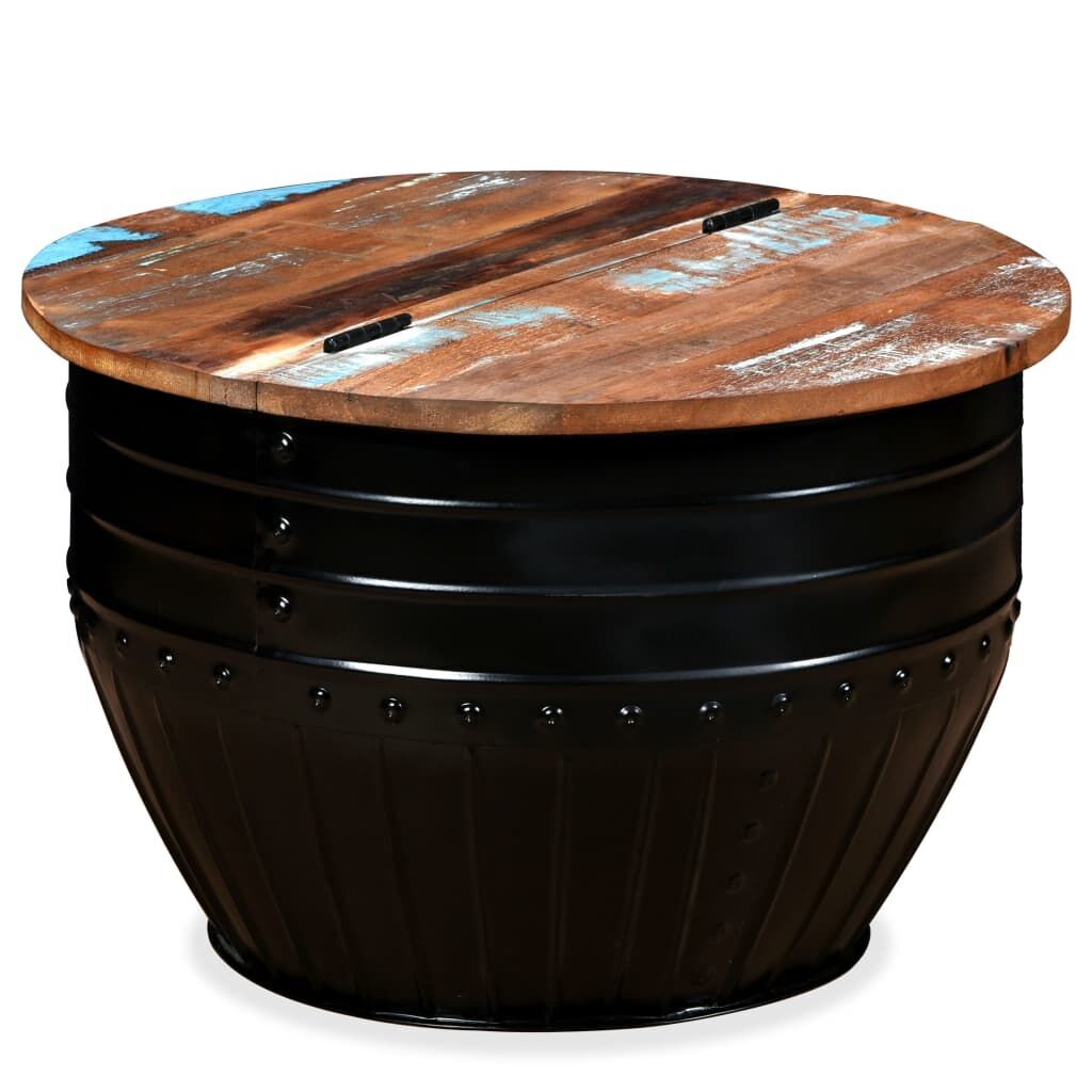 Coffee Table Solid Reclaimed Wood Black Barrel Shape Coffee Table Solid Reclaimed Wood Black Barrel Shape