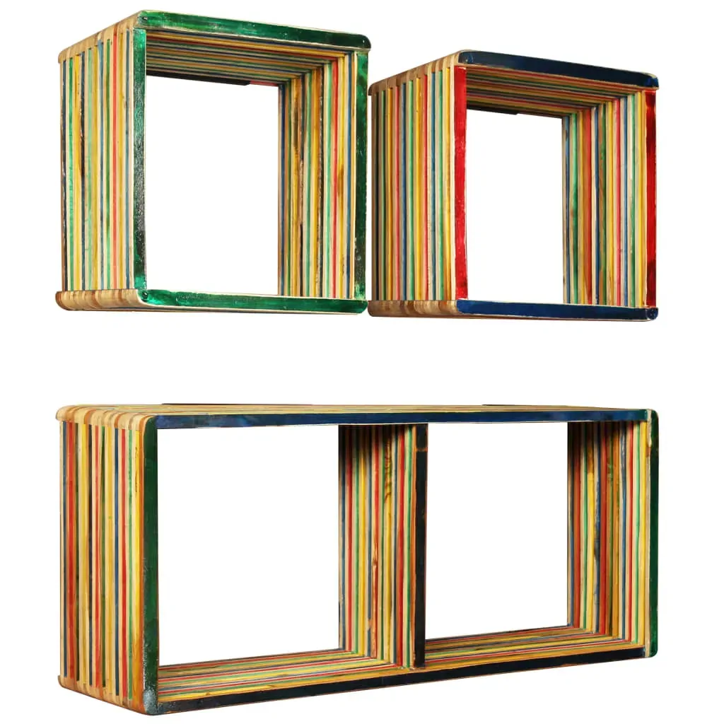 Wall Shelf Set 3 pcs Multicolour Solid Reclaimed Teak Wall Shelf Set 3 pcs Multicolour Solid Reclaimed Teak