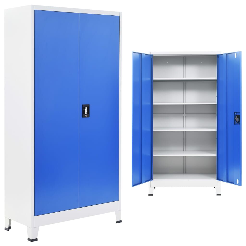 Office Cabinet Metal 90x40x180 cm Grey and Blue Office Cabinet Metal 90x40x180 cm Grey and Blue