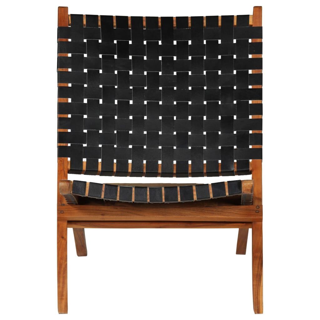 Folding Chair Crossed-Stripe Black Real Leather Folding Chair Crossed-Stripe Black Real Leather