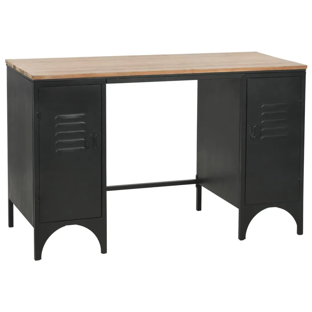 Double Pedestal Desk Solid Firwood and Steel 120x50x76 cm Double Pedestal Desk Solid Firwood and Steel 120x50x76 cm