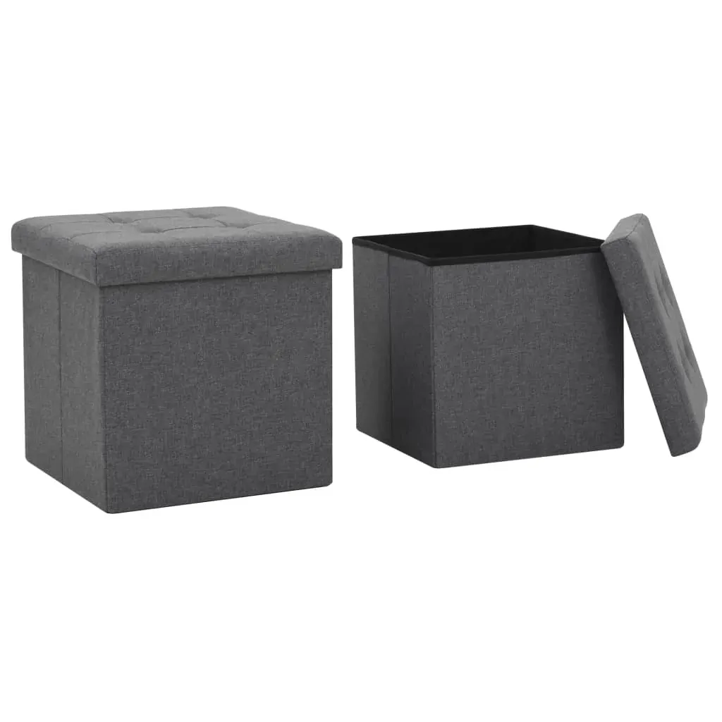 Folding Storage Stools 2 pcs Dark Grey Faux Linen Folding Storage Stools 2 pcs Dark Grey Faux Linen