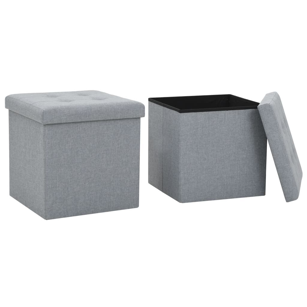Folding Storage Stools 2 pcs Light Grey Faux Linen Folding Storage Stools 2 pcs Light Grey Faux Linen