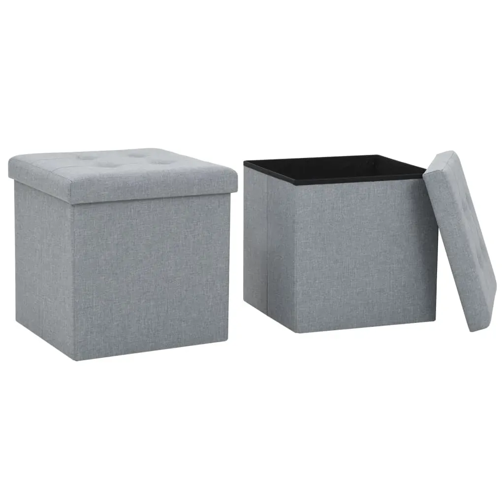 Folding Storage Stools 2 pcs Light Grey Faux Linen Folding Storage Stools 2 pcs Light Grey Faux Linen