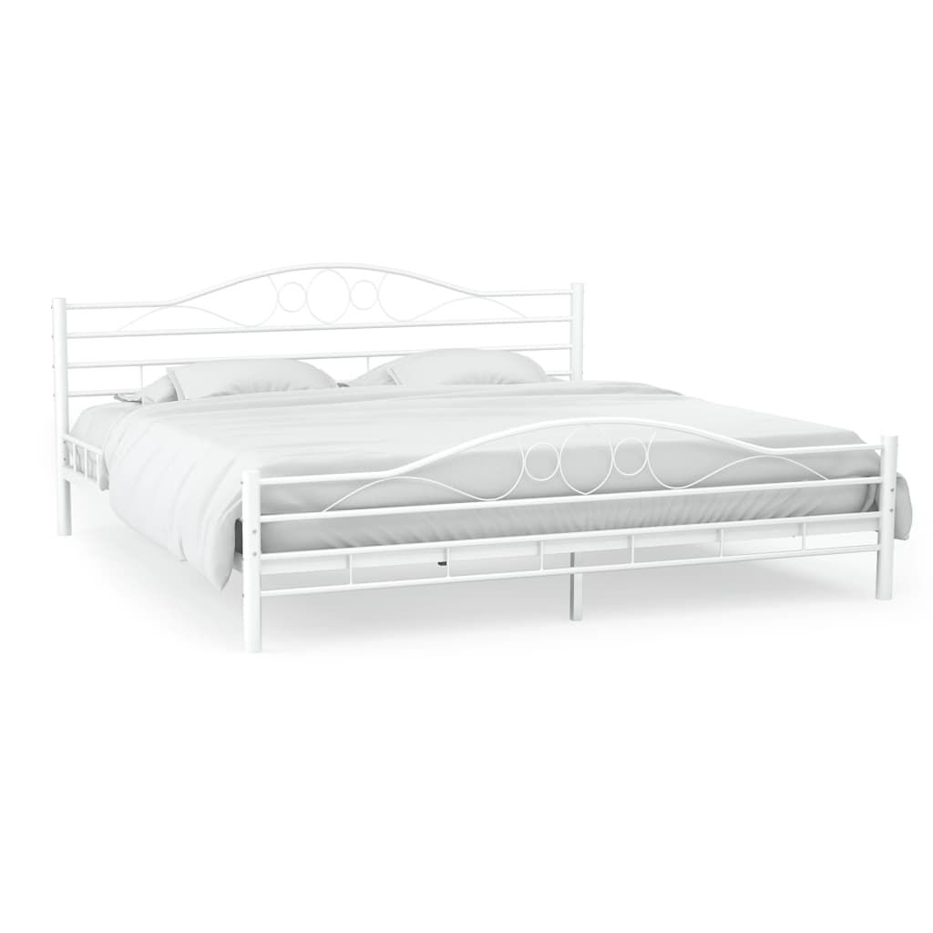 Bed Frame without Mattress White Metal 153x203 cm Queen Bed Frame without Mattress White Metal 153x203 cm Queen