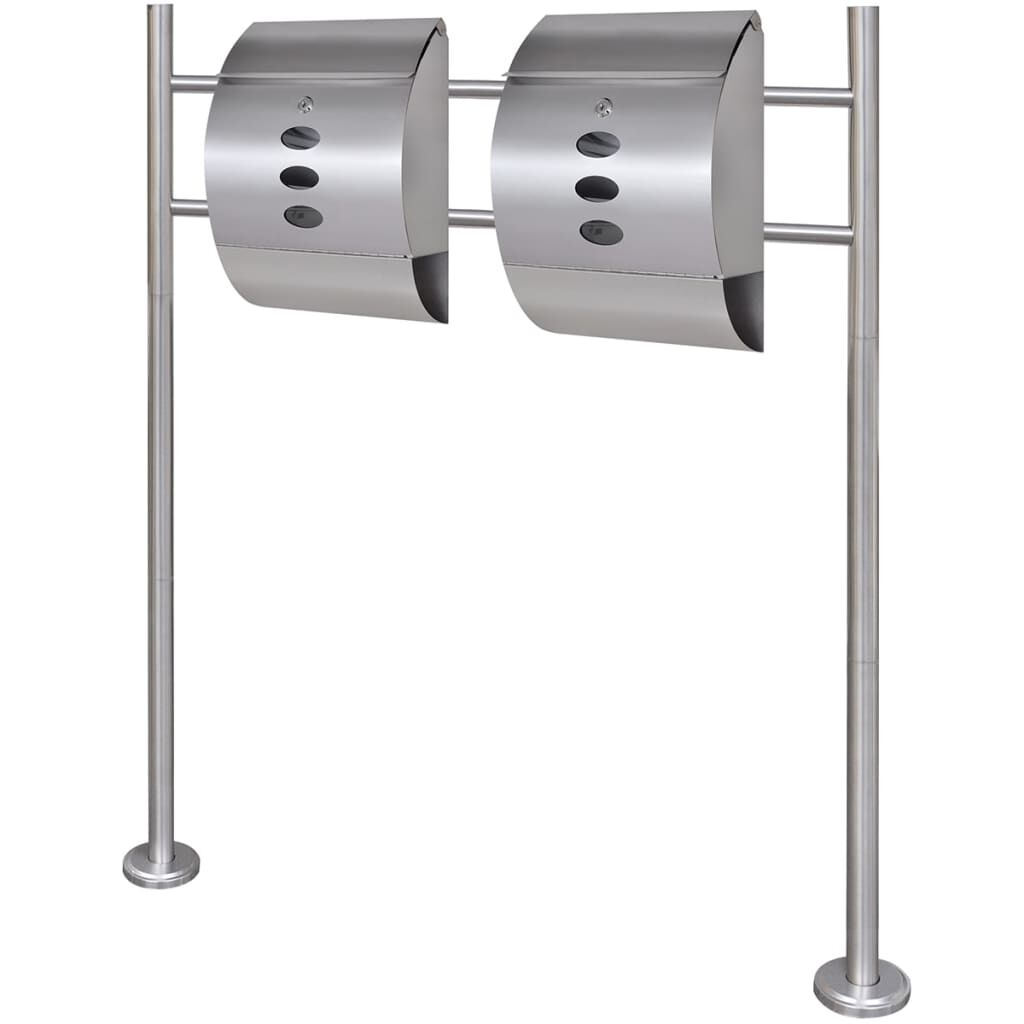 Double Mailbox on Stand Stainless Steel Double Mailbox on Stand Stainless Steel