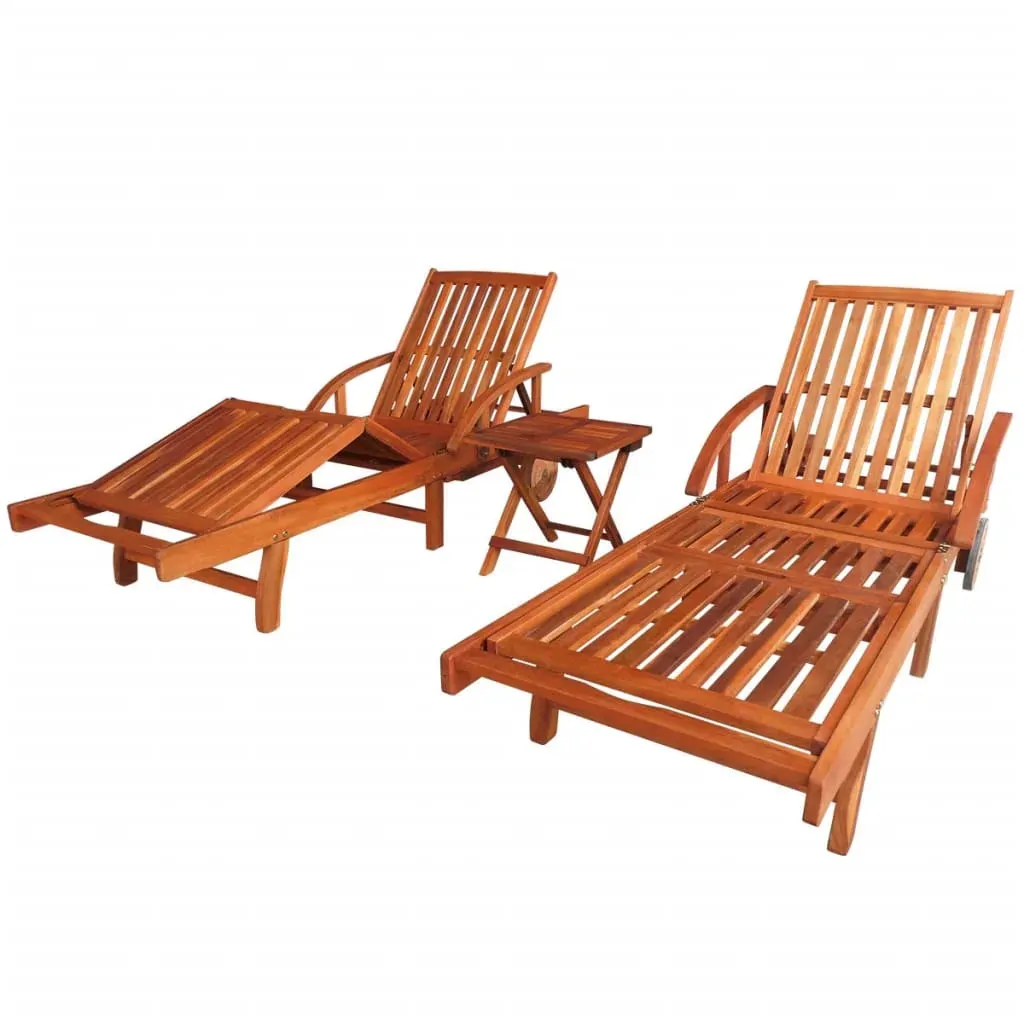 Sun Loungers 2 pcs with Table Solid Acacia Wood Sun Loungers 2 pcs with Table Solid Acacia Wood