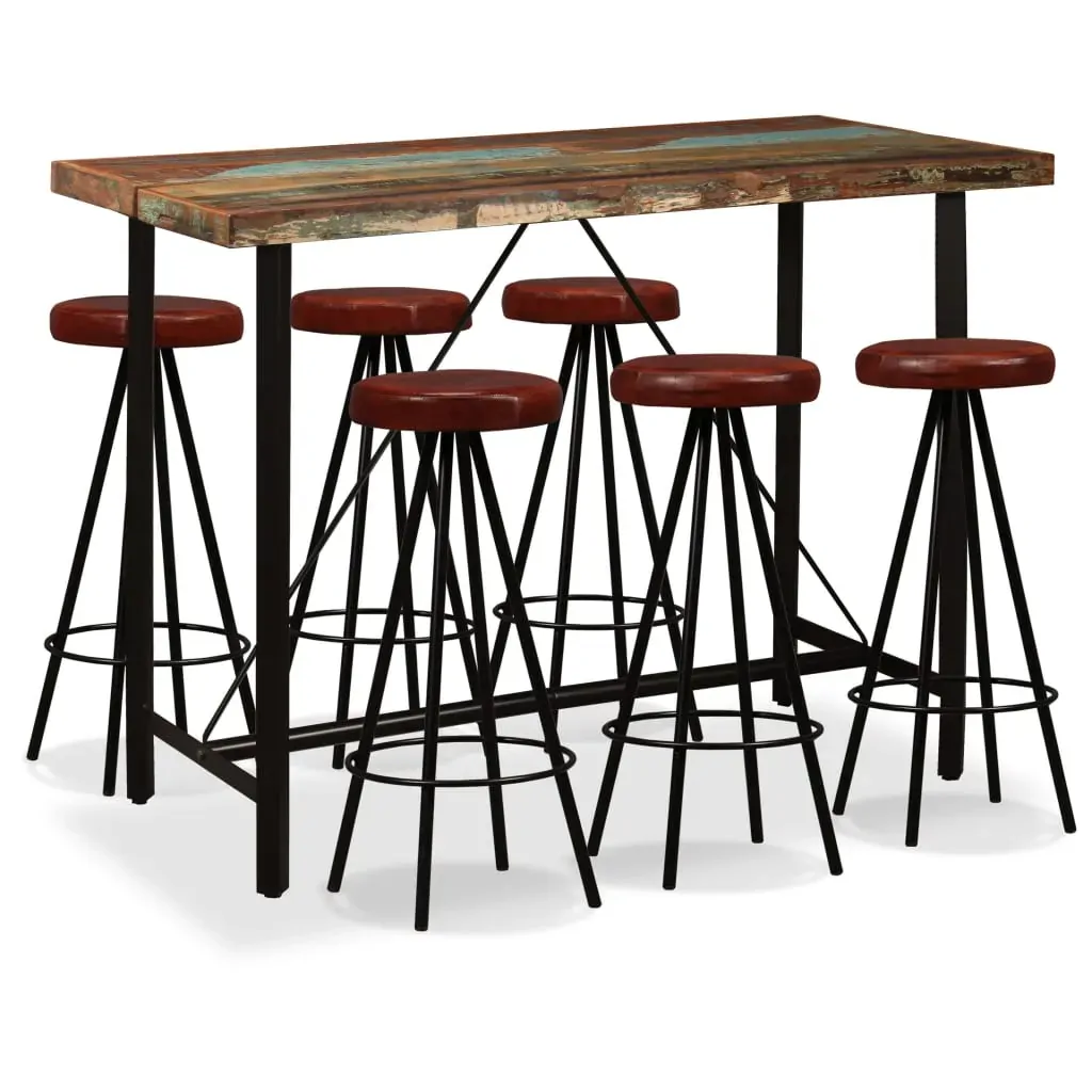 Bar Set 7 Pieces Solid Wood Reclaimed and Genuine Leather Bar Set 7 Pieces Solid Wood Reclaimed and Genuine Leather