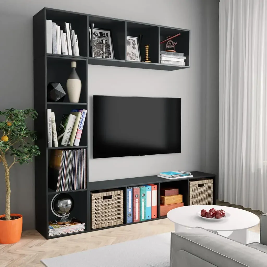 3 Piece Book/TV Cabinet Set Black 180x30x180 cm 3 Piece Book/TV Cabinet Set Black 180x30x180 cm