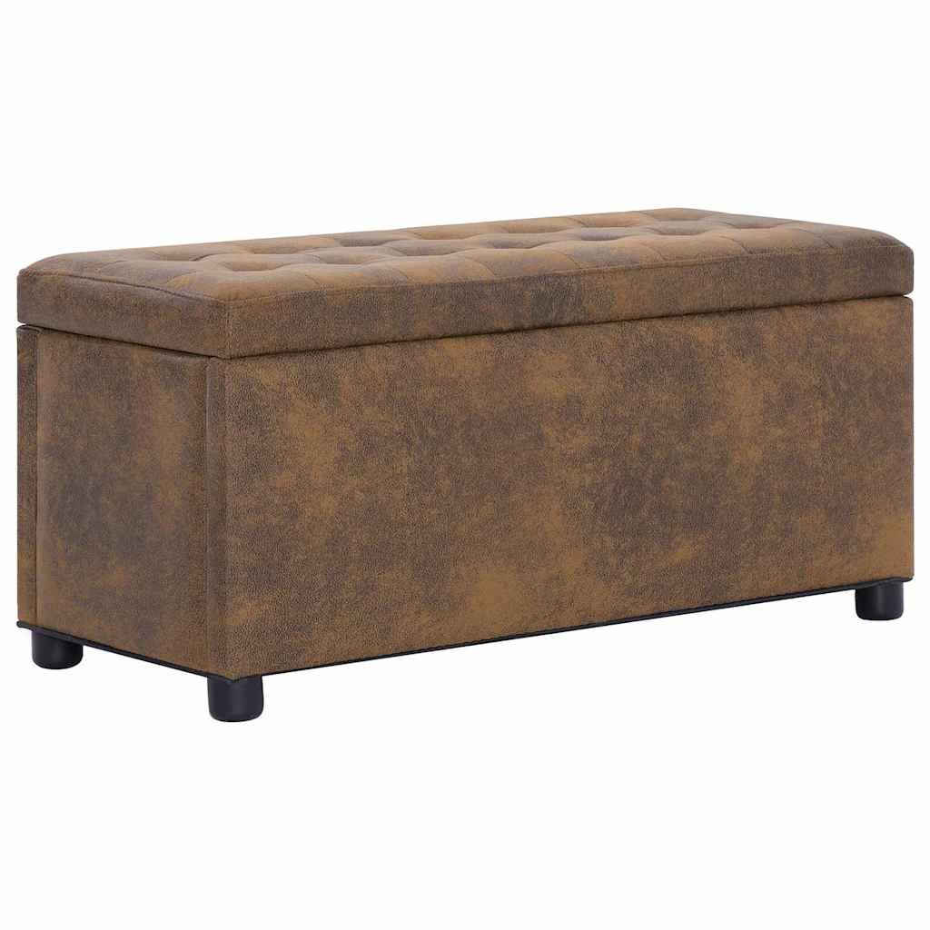 Storage Ottoman 87.5 cm Brown Faux Suede Leather Storage Ottoman 87.5 cm Brown Faux Suede Leather