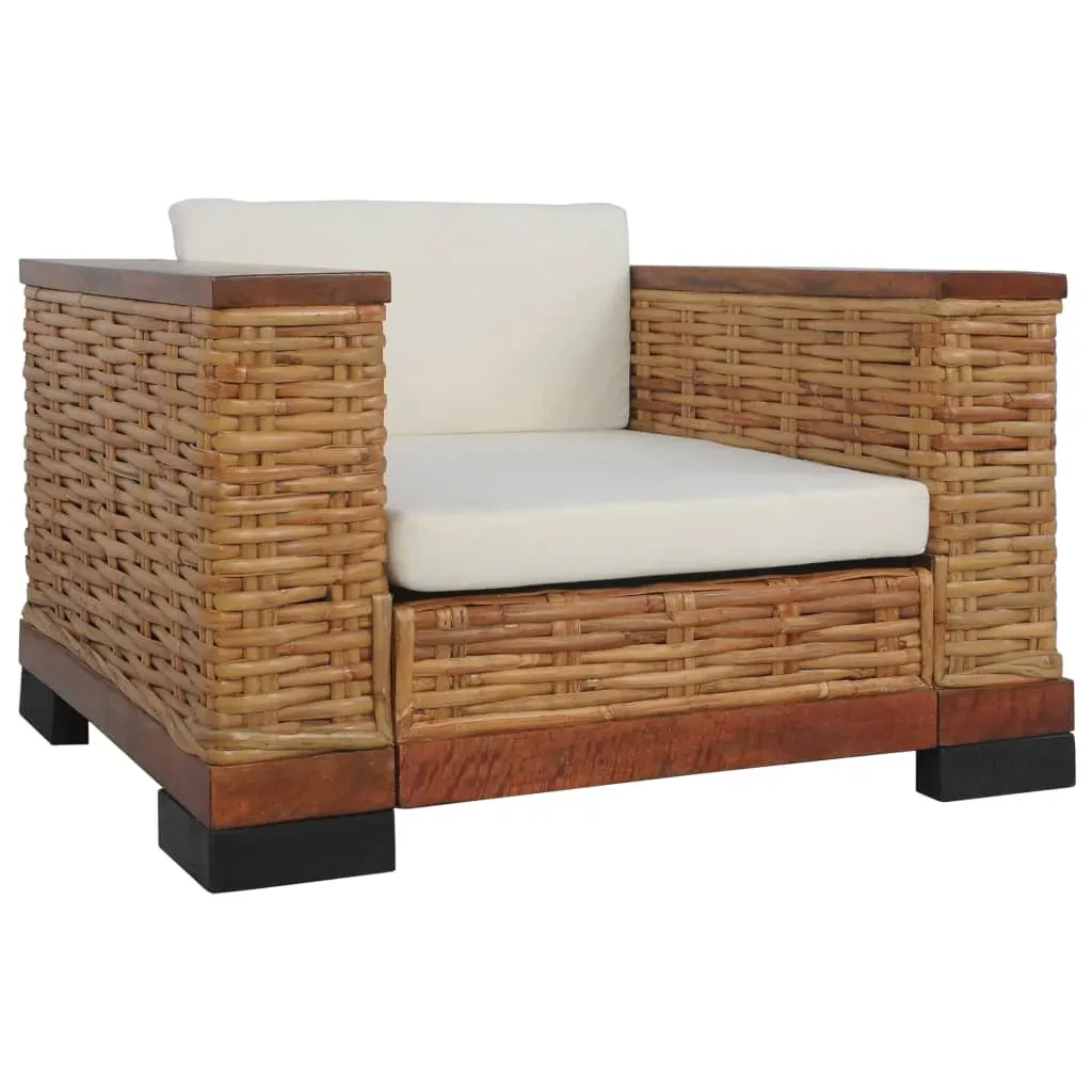 Armchair with Cushions Brown Natural Rattan Armchair with Cushions Brown Natural Rattan
