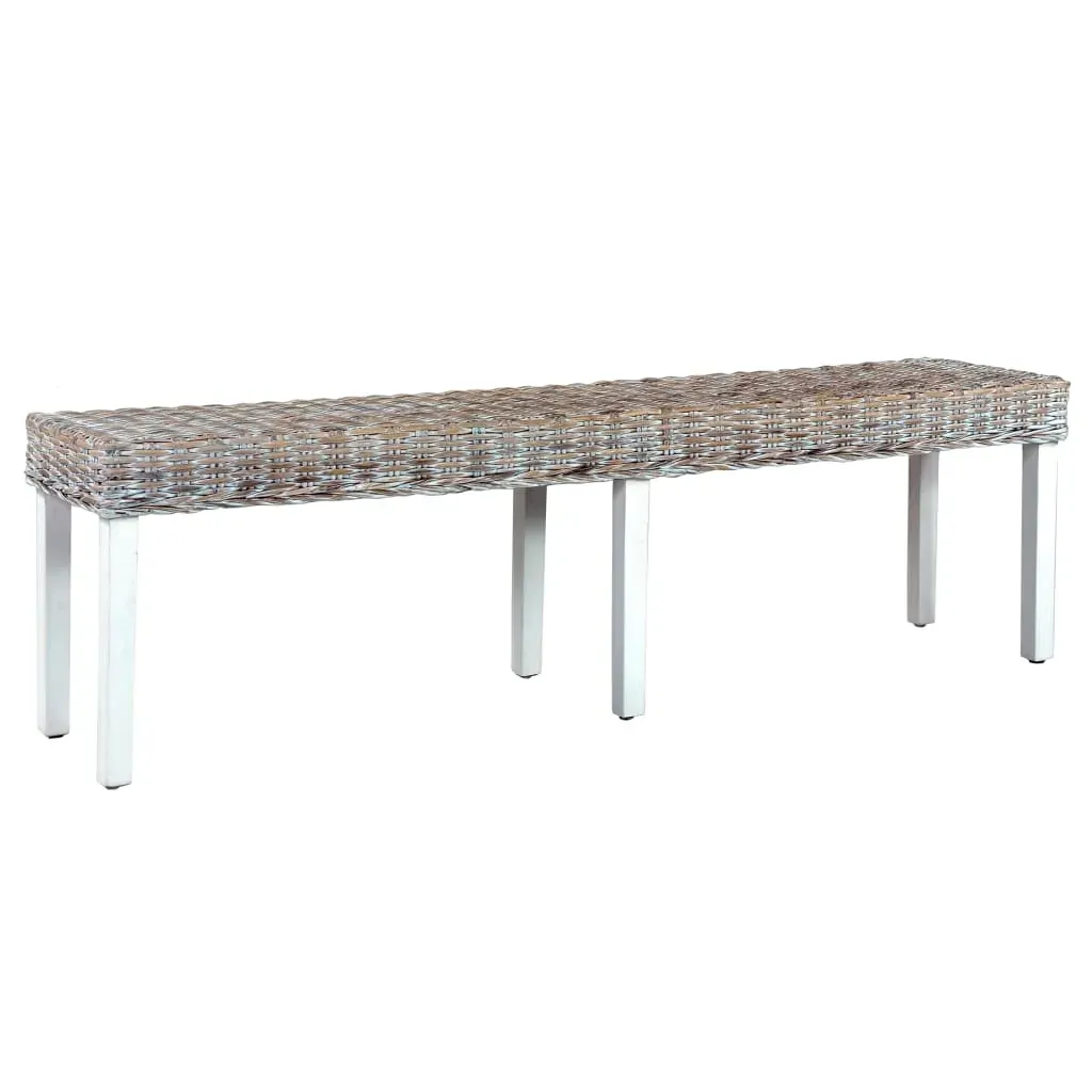 Bench 160 cm White Natural Kubu Rattan and Solid Mango Wood Bench 160 cm White Natural Kubu Rattan and Solid Mango Wood