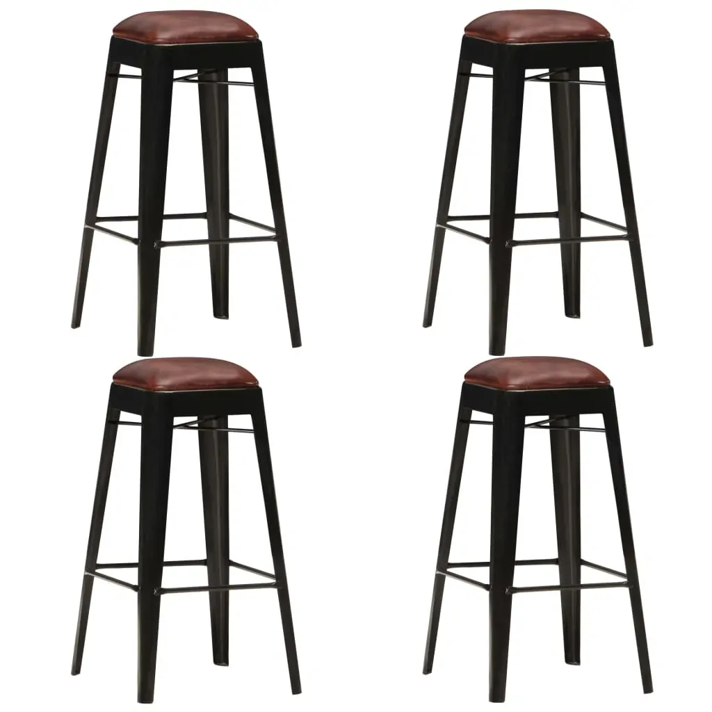 Bar Stools 4 pcs Black Real Leather Bar Stools 4 pcs Black Real Leather