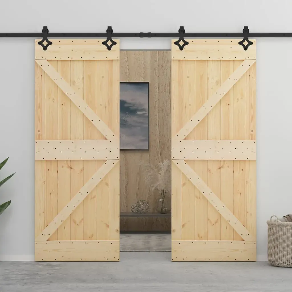 Sliding Door with Hardware Set 90x210 cm Solid Pine Wood Sliding Door with Hardware Set 90x210 cm Solid Pine Wood