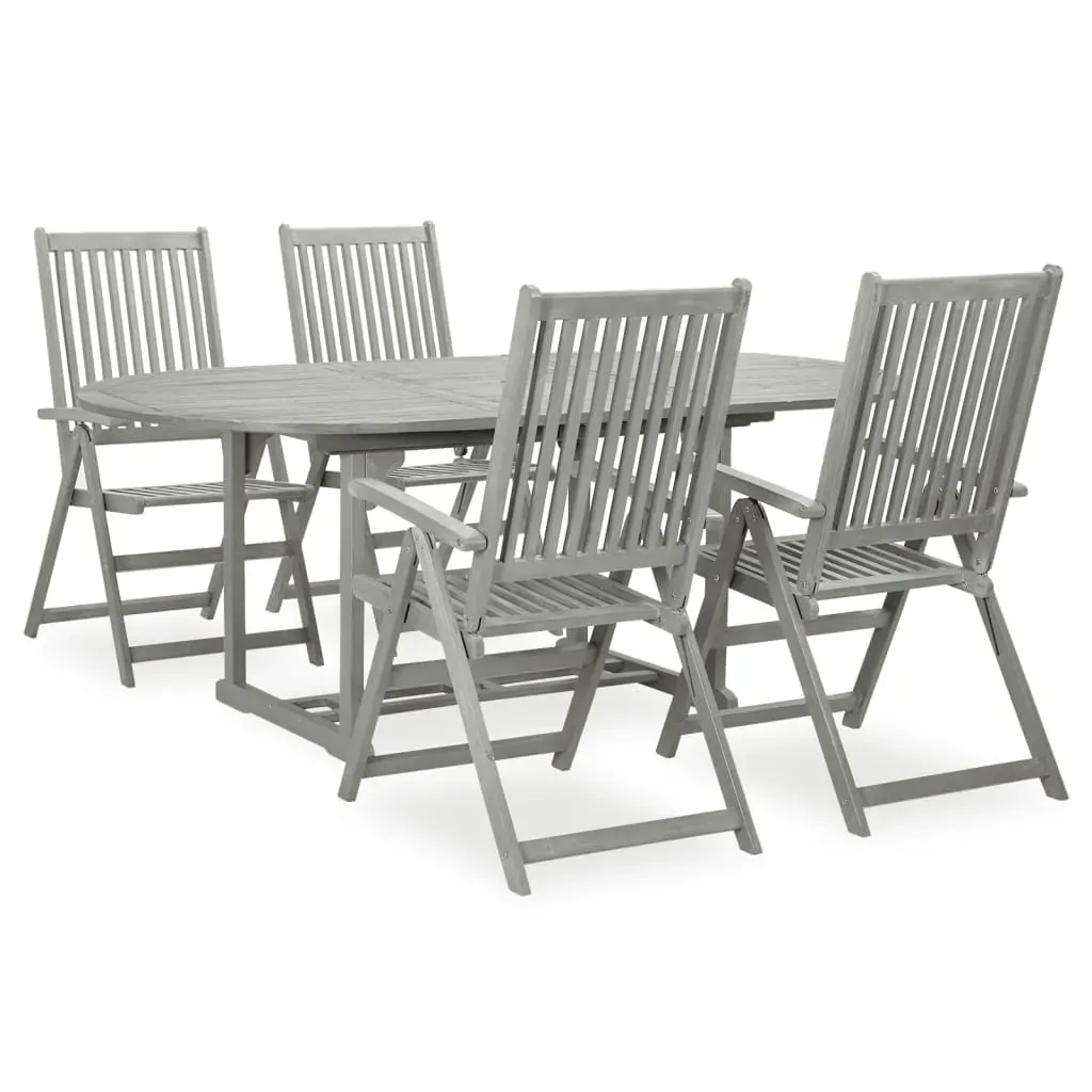 5 Piece Garden Dining Set (150-200)x100cm Solid Acacia Wood Grey 5 Piece Garden Dining Set (150-200)x100cm Solid Acacia Wood Grey