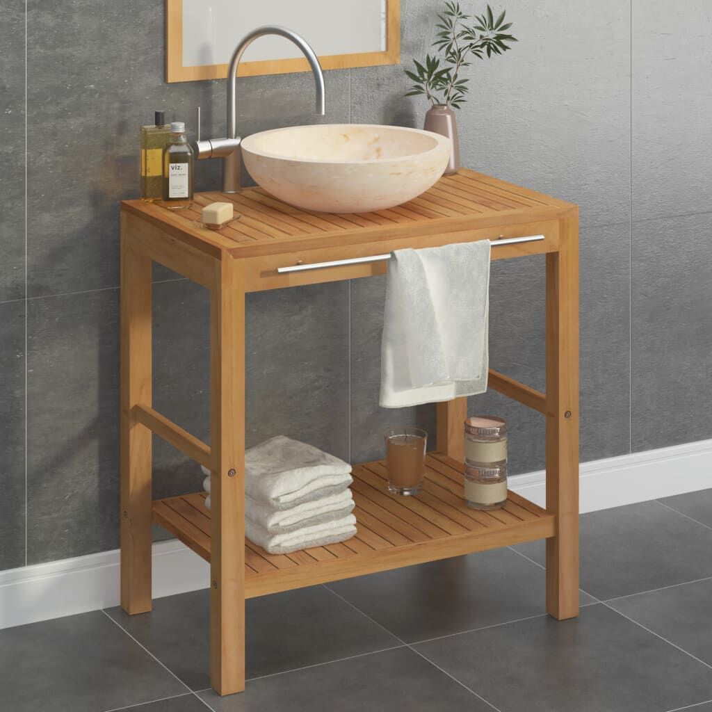 Bathroom Vanity Cabinet Solid Wood Teak with Sink Marble Cream Bathroom Vanity Cabinet Solid Wood Teak with Sink Marble Cream