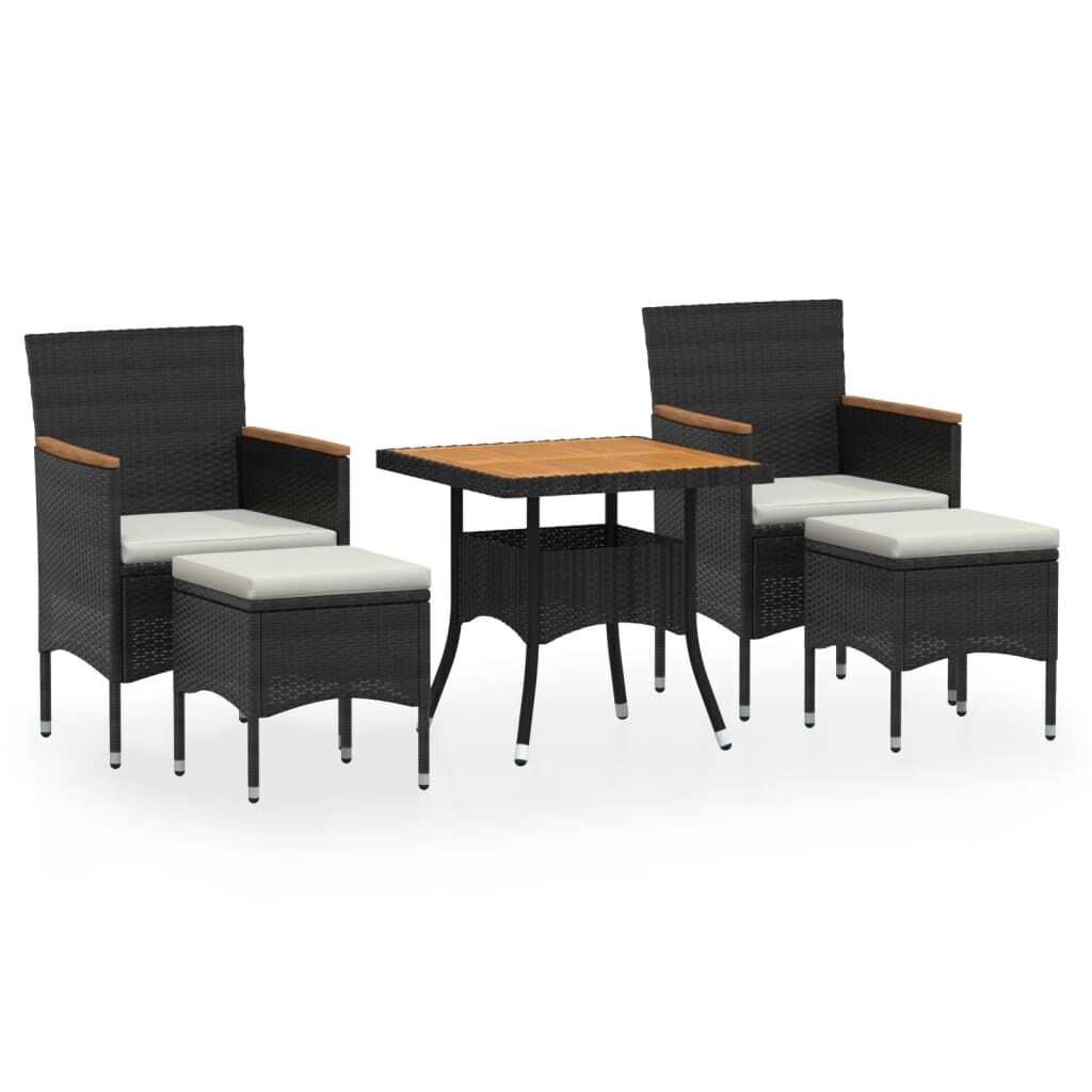 5 Piece Garden Dining Set Poly Rattan & Solid Acacia Wood Black 5 Piece Garden Dining Set Poly Rattan & Solid Acacia Wood Black