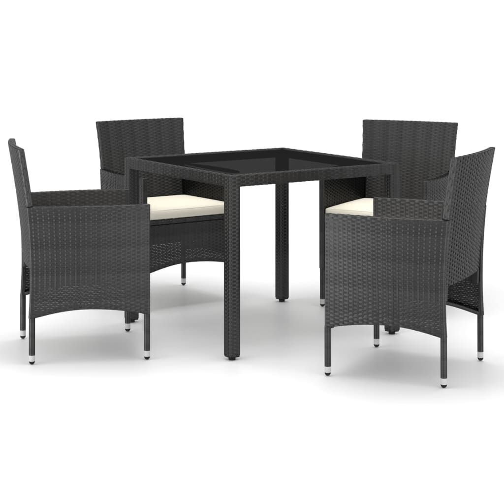 5 Piece Garden Dining Set Poly Rattan and Tempered Glass Black 5 Piece Garden Dining Set Poly Rattan and Tempered Glass Black