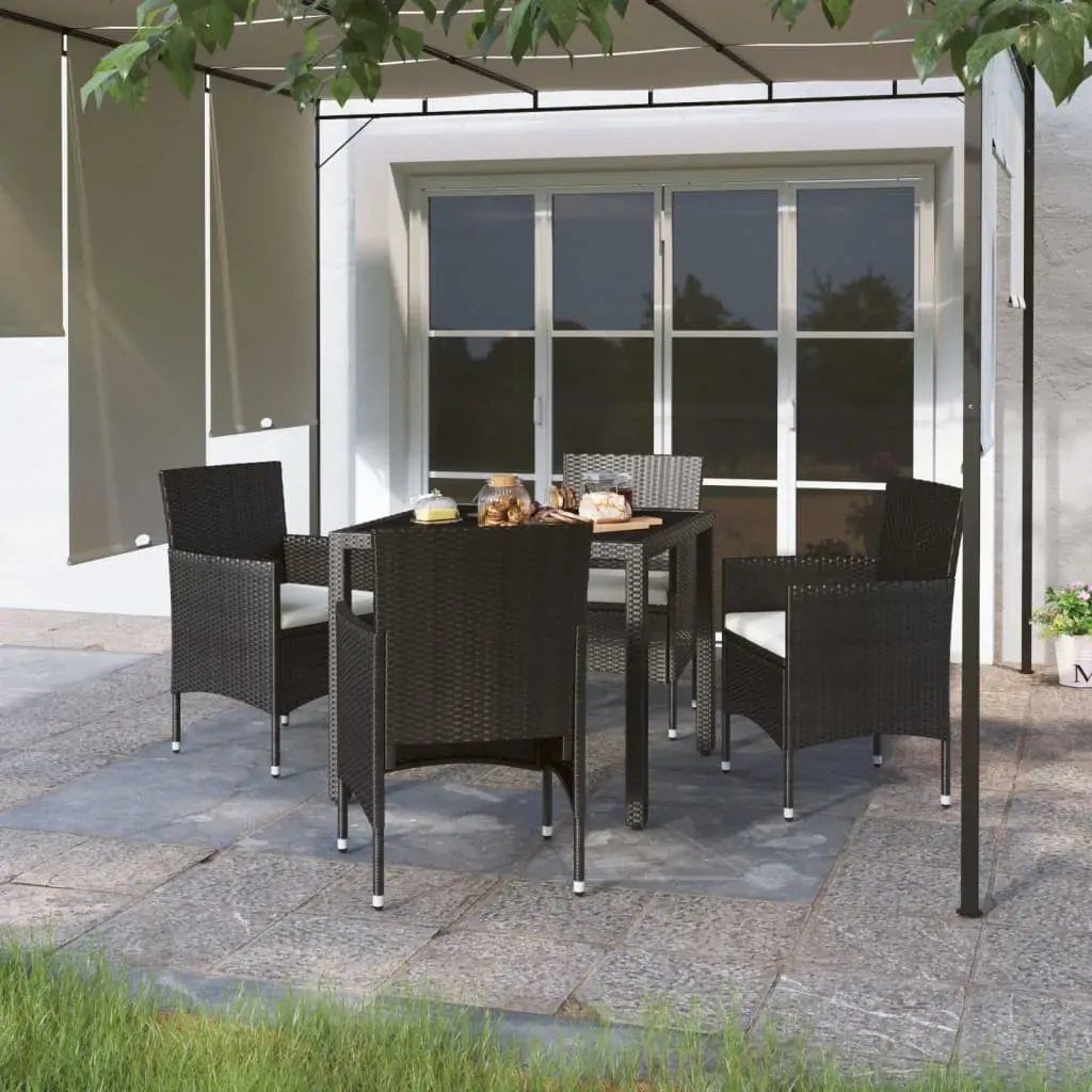 5 Piece Garden Dining Set Poly Rattan and Tempered Glass Black 5 Piece Garden Dining Set Poly Rattan and Tempered Glass Black