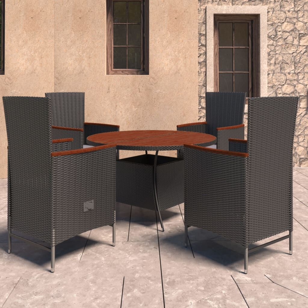 5 Piece Outdoor Dining Set with Cushions Poly Rattan Black 5 Piece Outdoor Dining Set with Cushions Poly Rattan Black