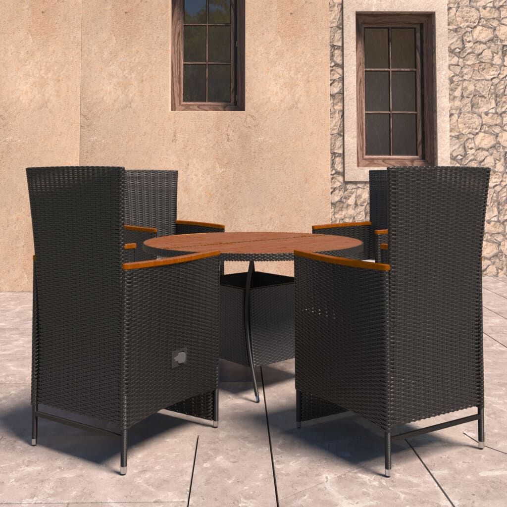 5 Piece Outdoor Dining Set with Cushions Poly Rattan Black 5 Piece Outdoor Dining Set with Cushions Poly Rattan Black