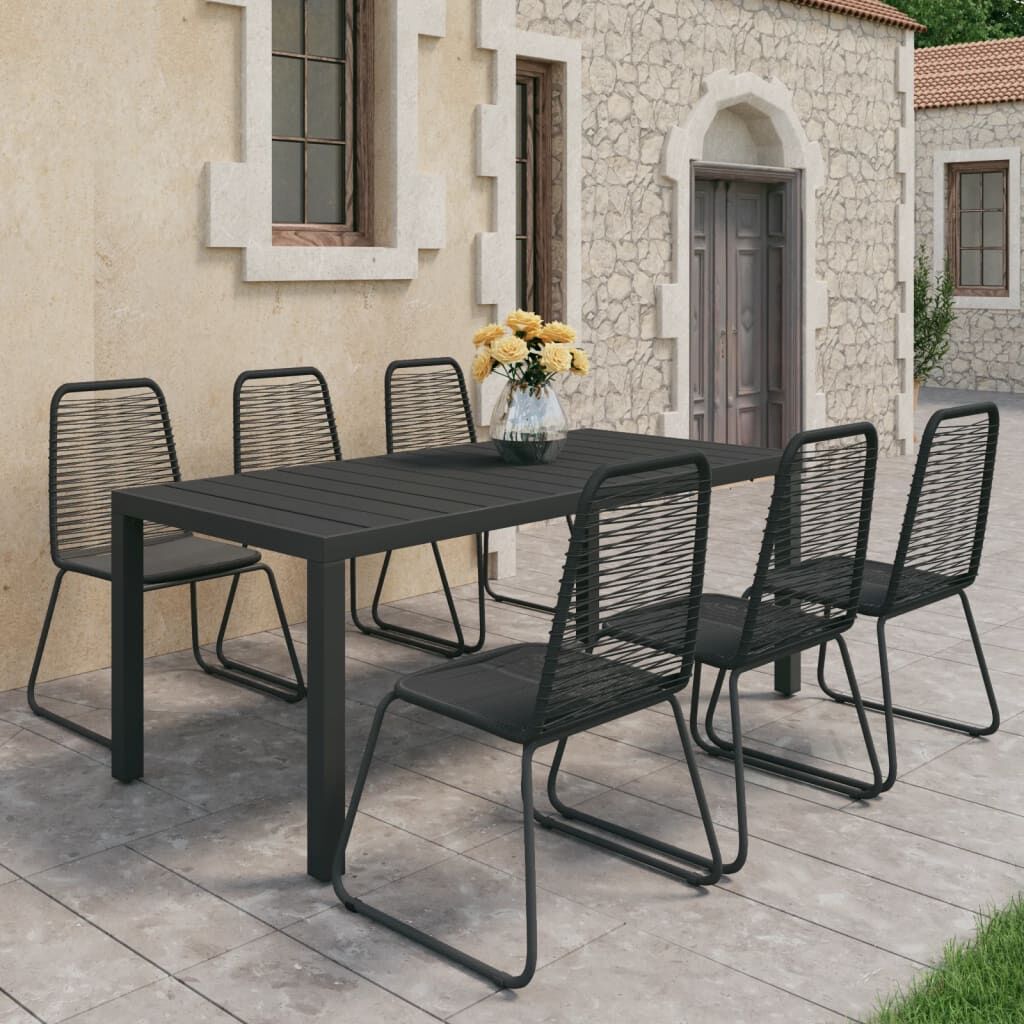 7 Piece Garden Dining Set PVC Rattan Black 7 Piece Garden Dining Set PVC Rattan Black