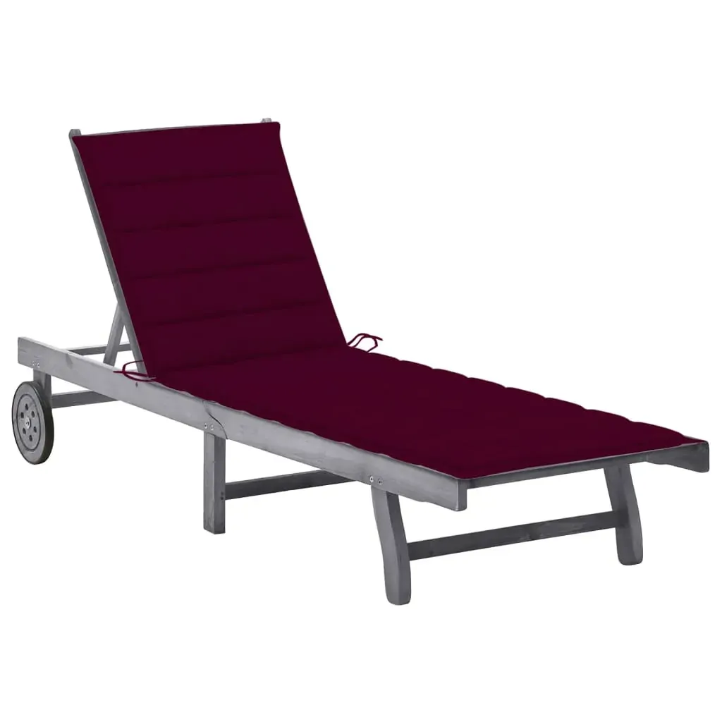 Garden Sun Lounger with Cushion Grey Solid Acacia Wood Garden Sun Lounger with Cushion Grey Solid Acacia Wood