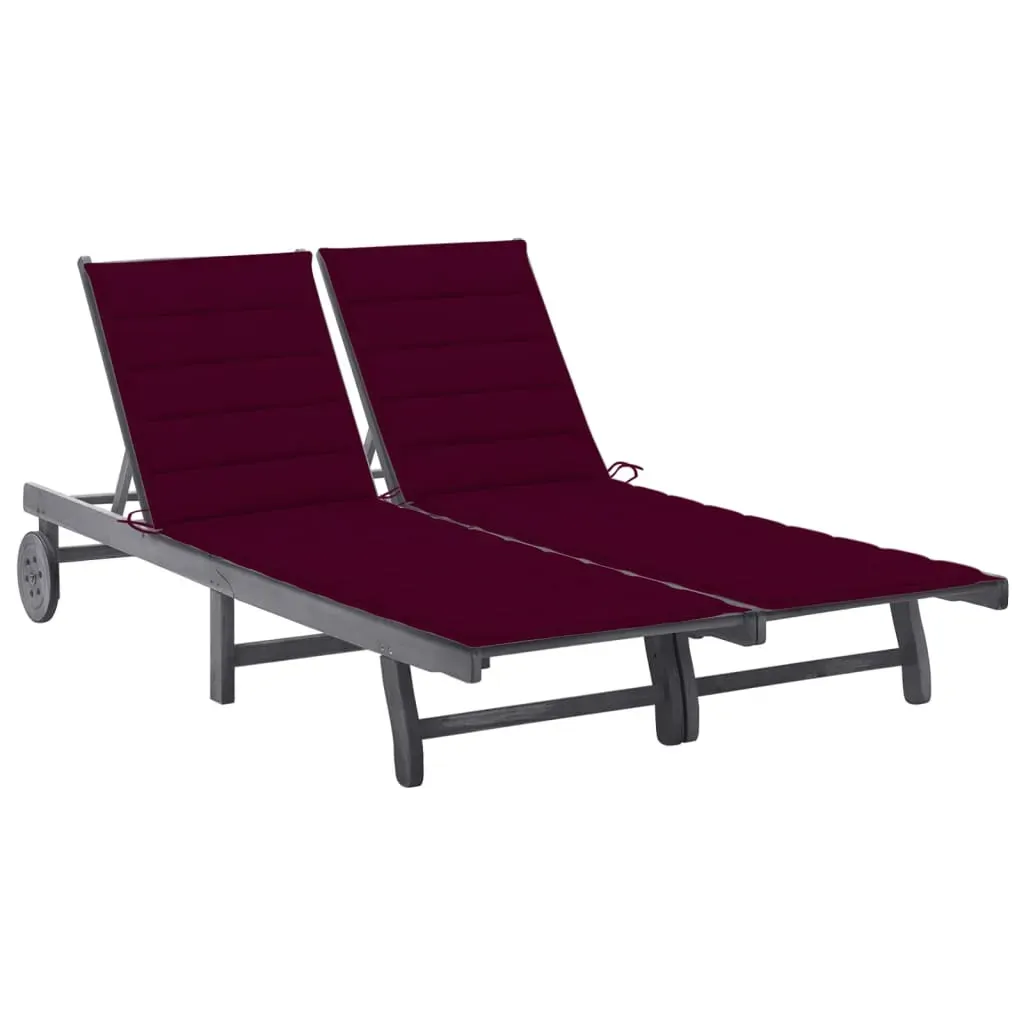 2-Person Garden Sun Lounger with Cushion Grey Solid Acacia Wood 2-Person Garden Sun Lounger with Cushion Grey Solid Acacia Wood