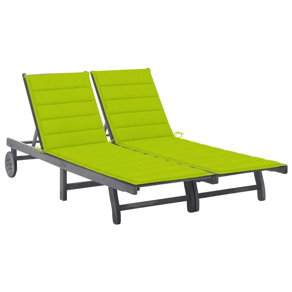 2-Person Garden Sun Lounger with Cushion Grey Solid Acacia Wood 2-Person Garden Sun Lounger with Cushion Grey Solid Acacia Wood