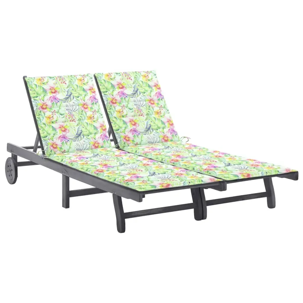 2-Person Garden Sun Lounger with Cushion Grey Solid Acacia Wood 2-Person Garden Sun Lounger with Cushion Grey Solid Acacia Wood