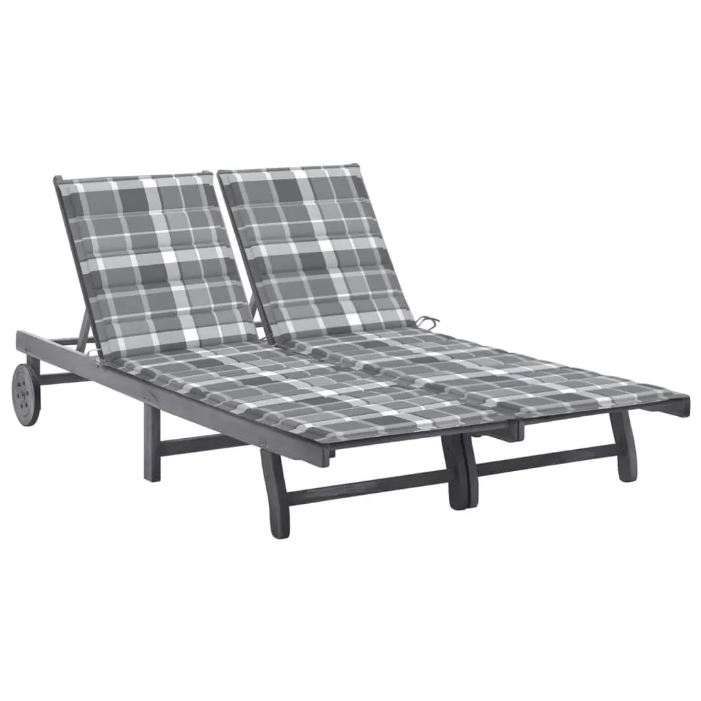 2-Person Garden Sun Lounger with Cushion Grey Solid Acacia Wood 2-Person Garden Sun Lounger with Cushion Grey Solid Acacia Wood