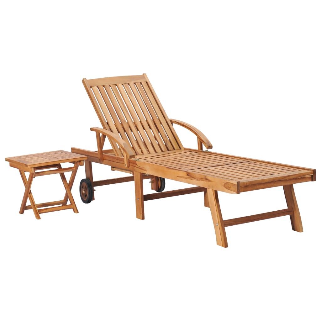 Sun Lounger with Table and Cushion Solid Teak Wood Sun Lounger with Table and Cushion Solid Teak Wood