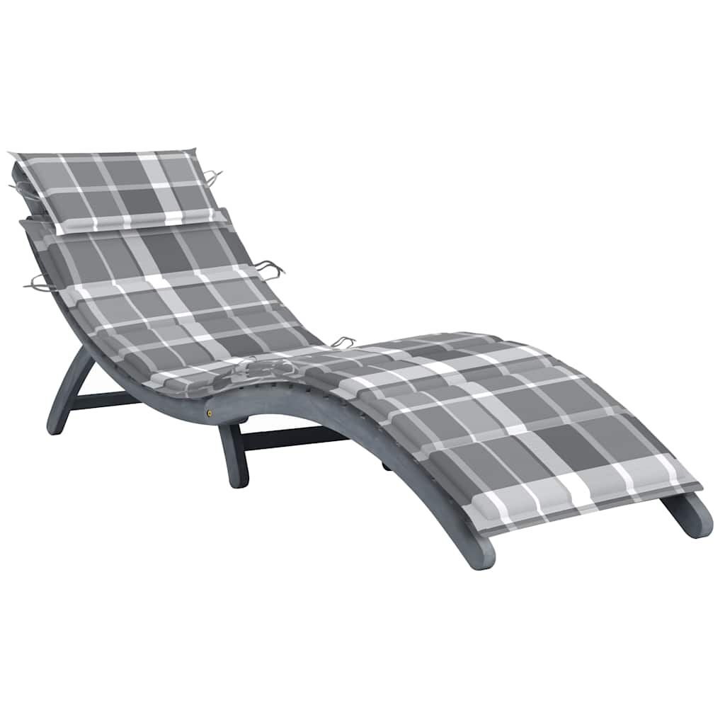 Sun Lounger with Cushion Grey Solid Acacia Wood Sun Lounger with Cushion Grey Solid Acacia Wood