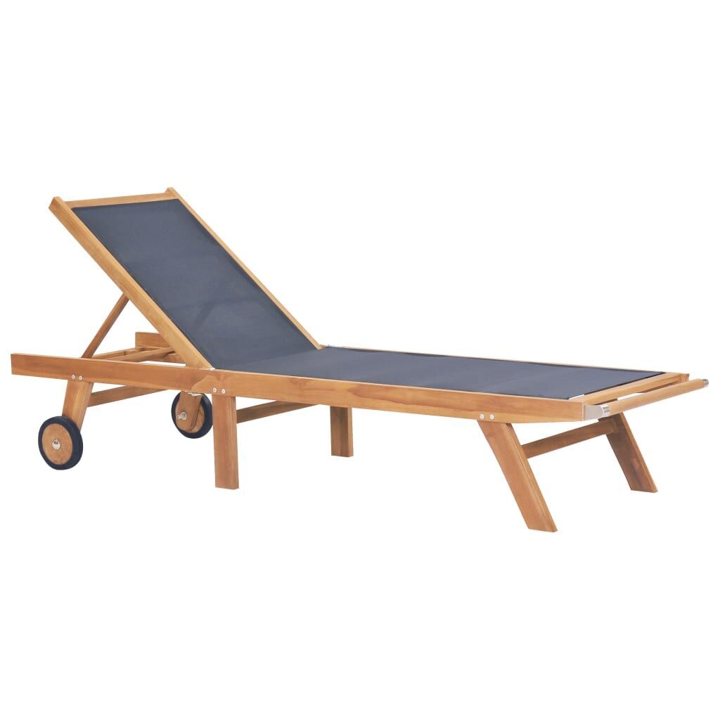 Folding Sun Loungers with Wheels 2 pcs Solid Teak and Textilene Folding Sun Loungers with Wheels 2 pcs Solid Teak and Textilene