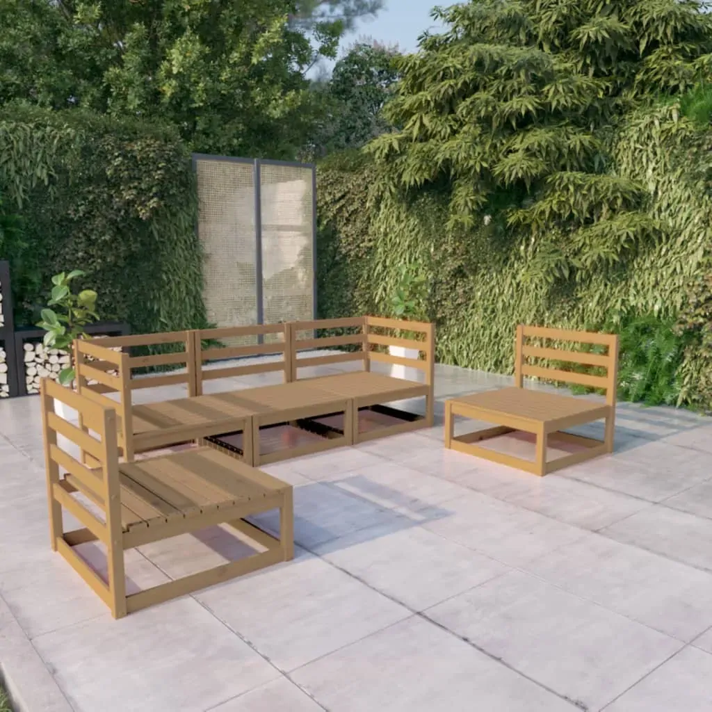 5 Piece Garden Lounge Set Honey Brown Solid Pinewood 5 Piece Garden Lounge Set Honey Brown Solid Pinewood